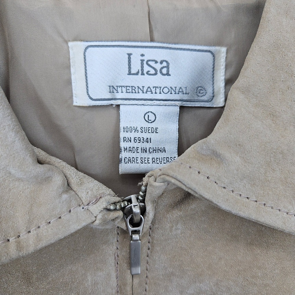 Lisa International Women Tan Suede Fringe Jacket Size L Leather Western Boho Zip - Picture 2 of 10
